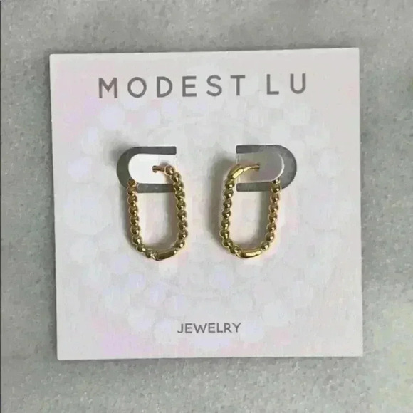 Gold Beaded Oval Hoop Earrings Brand New - Picture 2 of 3